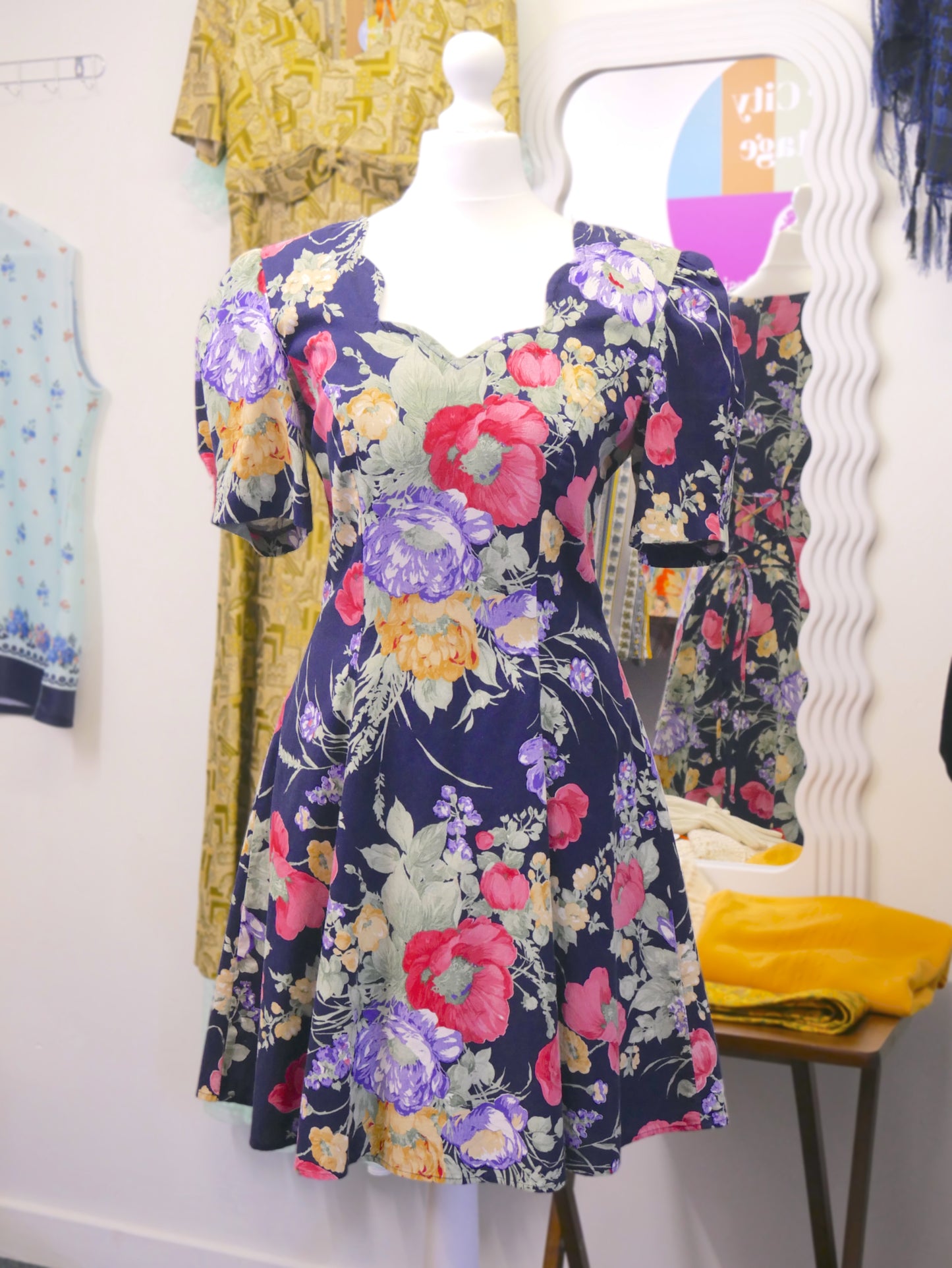 1980s Scalloped Floral Dress