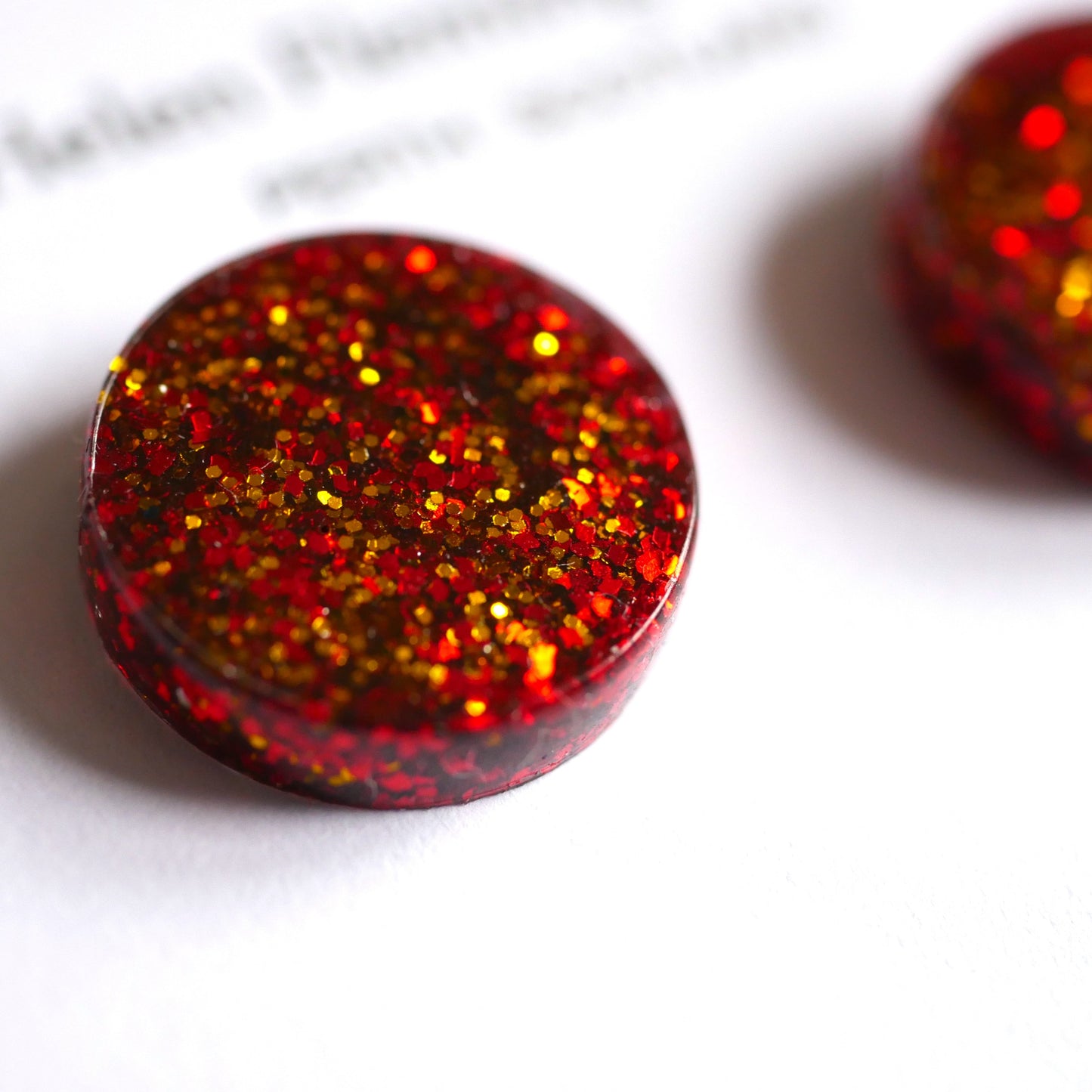 Red and Gold Glitter Circle Studs