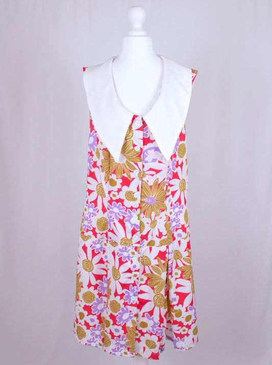 1970s Big Collar Flower Shift Dress