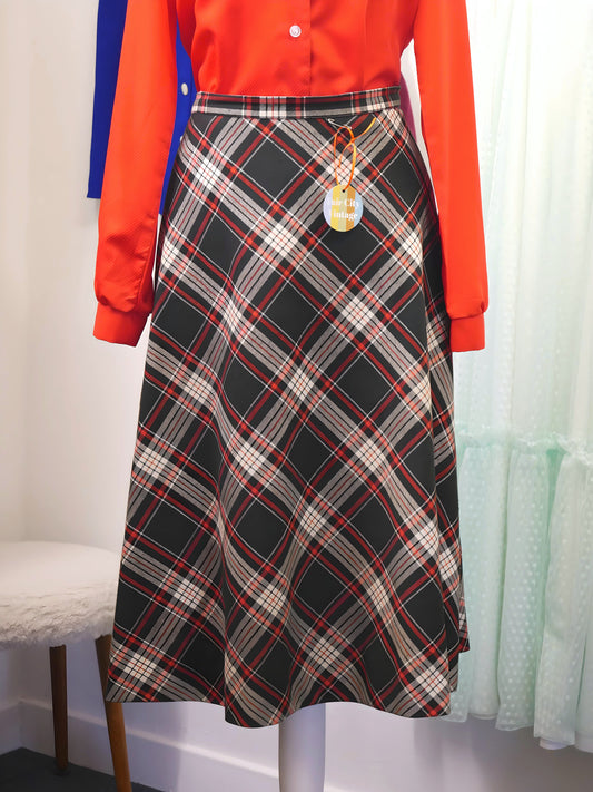 70s Black Checked Maxi Skirt