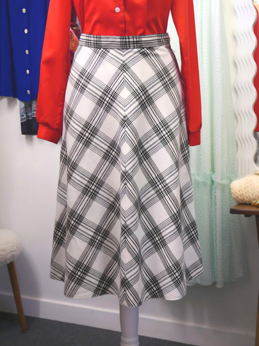 70s White/Black Checked Maxi Skirt