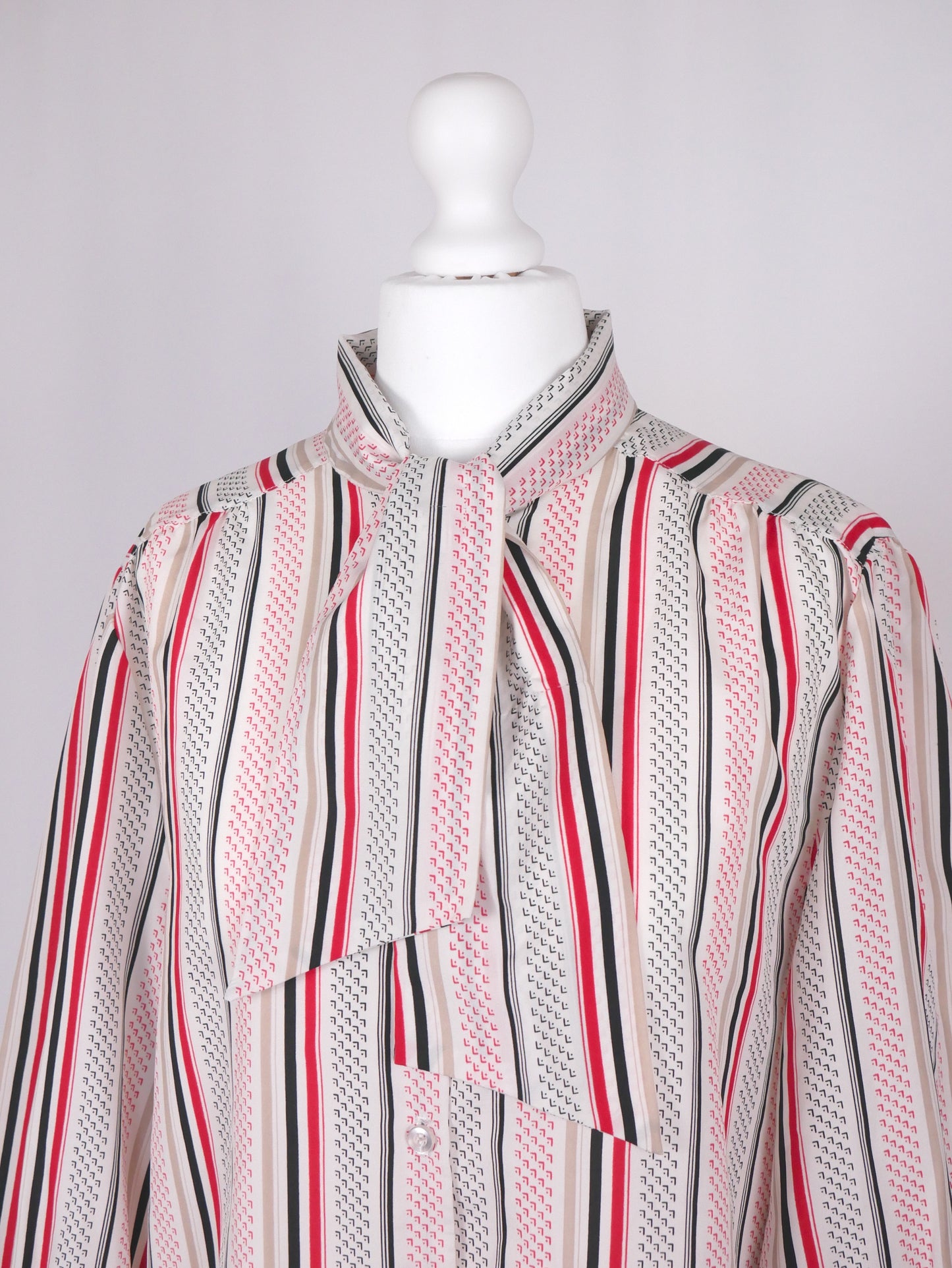 80s Striped Tie Collar Blouse