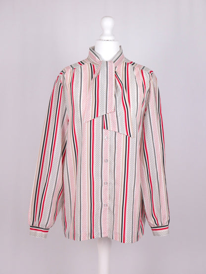 80s Striped Tie Collar Blouse