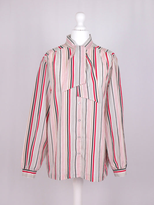 80s Striped Tie Collar Blouse