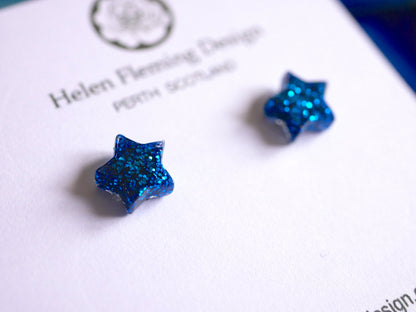 Small Blue Star Glitter Studs