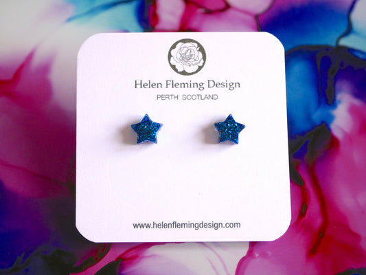 Small Blue Star Glitter Studs