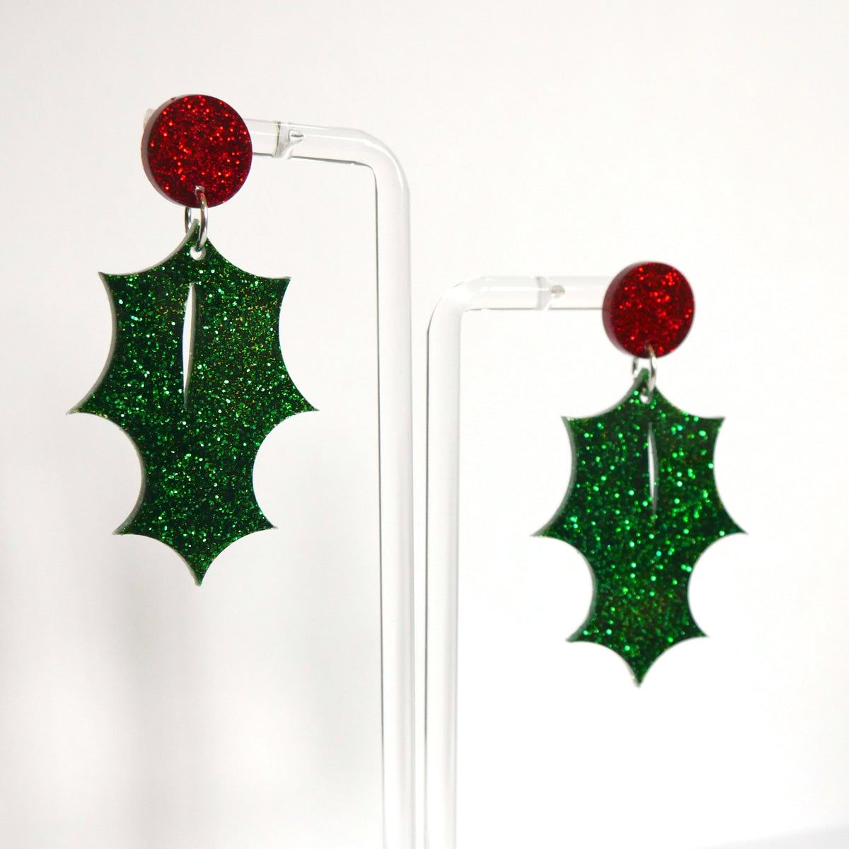 Dangly Sparkly Holly Leaf Earrings