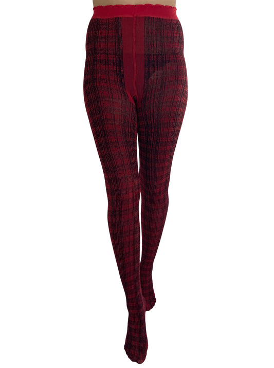 Textured Tartan Tights - Red