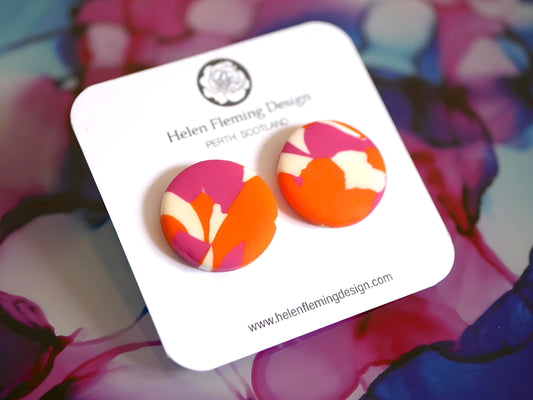 Large Orange, Pink and White Abstract Studs