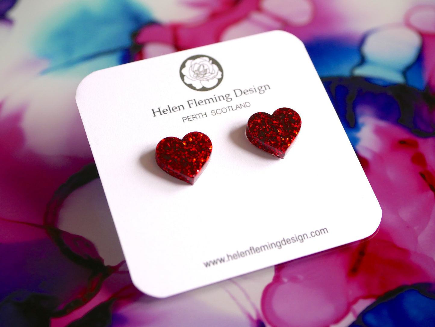 Red Heart Glitter Studs