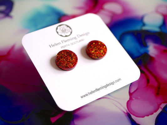 Red and Gold Glitter Circle Studs