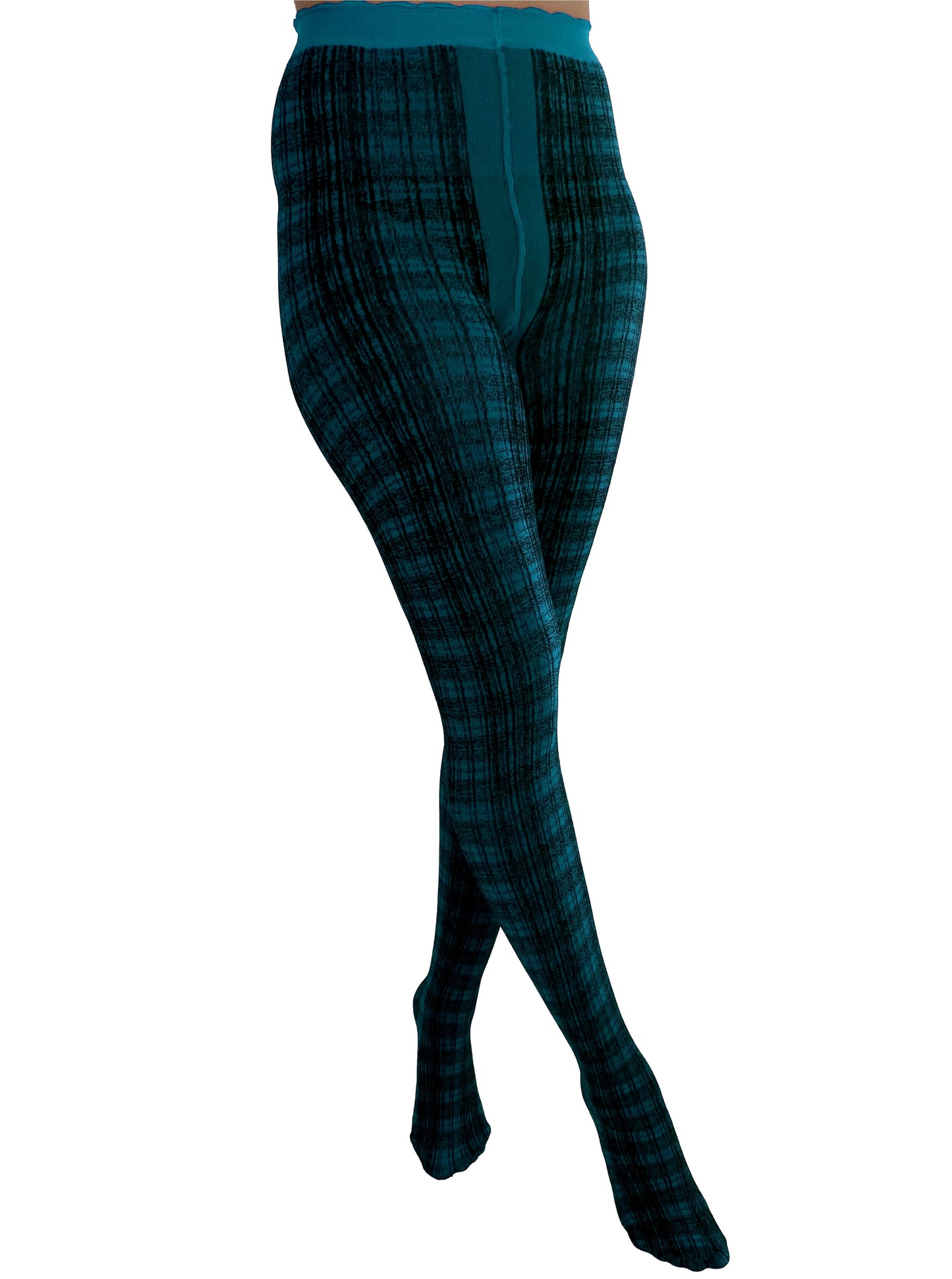 Textured Tartan Tights - Teal